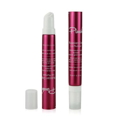 Tubo exprimidor de bálsamo labial rojo de 15 ml con rodillo de masaje para embalaje de cuidado de labios
